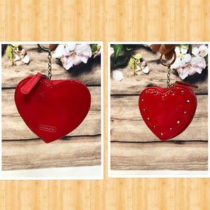 Coach Studded  Heart Coin Purse/keyring Red